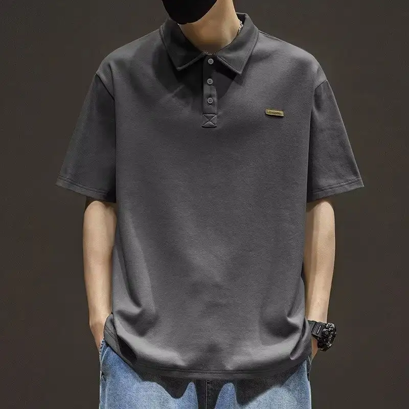 Casual Polo Collar T-shirt Top Loose Trendy Polo Shirt