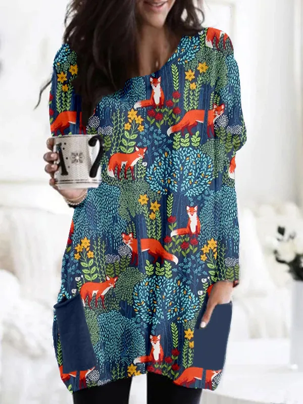 Picasso style Casual Mid length Loose fitting Womens Dress With A Crew Neck 5 Style L - Shop at LoveMi