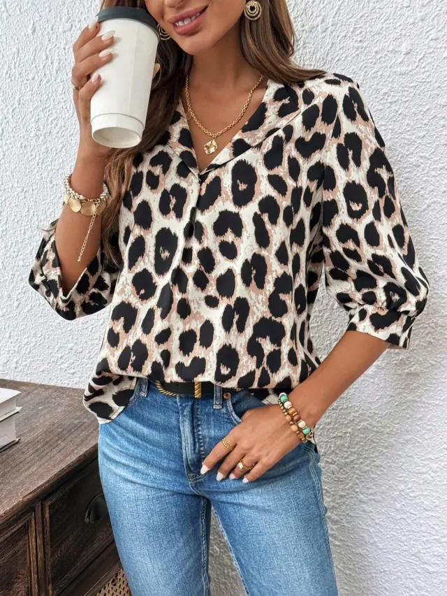 European And American Elegant Long Sleeve Shirt Leopard - Shop at LoveMi