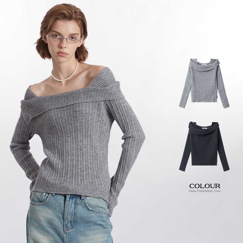 Off-shoulder Sweater Autumn And Winter Lazy Style Loose Outer Wear Bottoming Off-shoulder