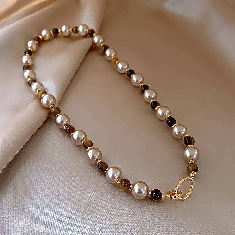 French-style Geometric Round Zircon Pearl Necklace