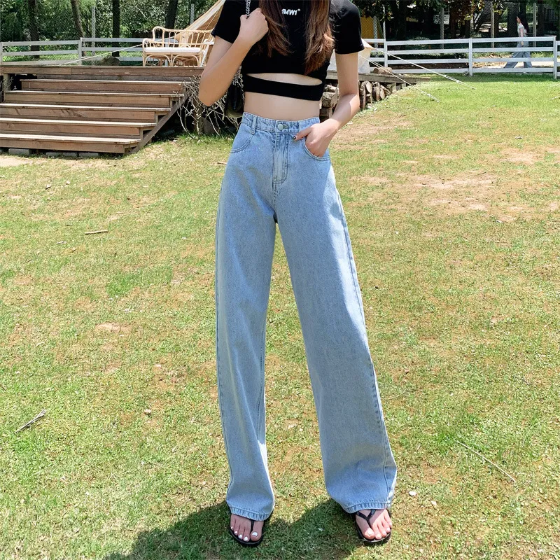 Women's Wide-leg Jeans Light Color - Conventional Ninth Pants-Xl