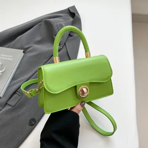 Spring Womens Commuter Light-Luxury Solid-Colored Crossbody Bag with Lock