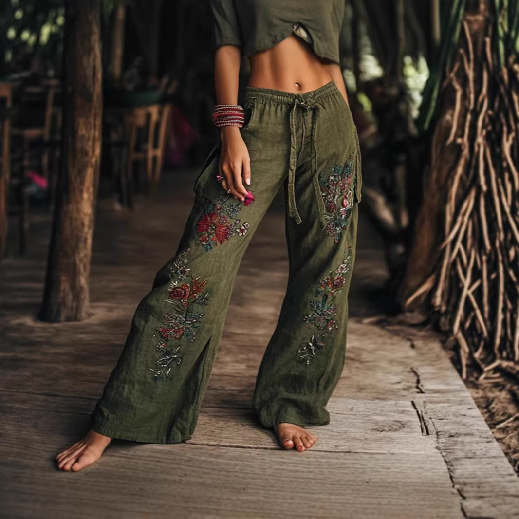 Waist-cinching Rope Wide-leg Trousers