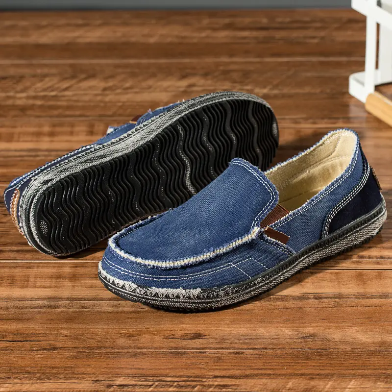 Mens Casual Canvas Loafer Shoes Fashionable Washed