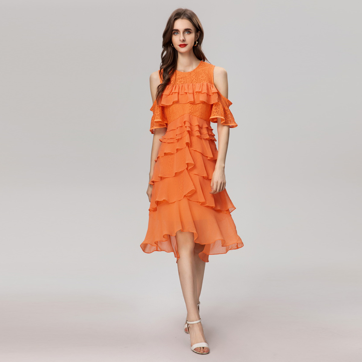 Ruffle-Trim Mid-Length Swing Dress, picture 7 of 8
