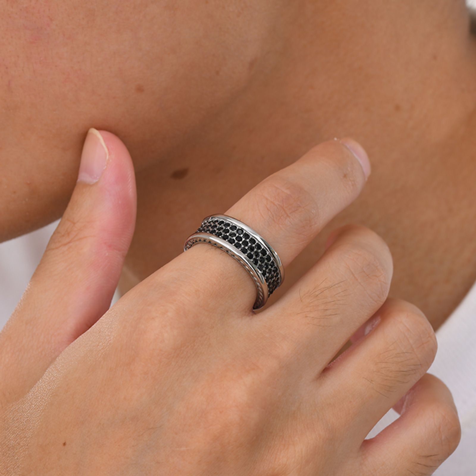 Hip Hop Stainless Steel Full Black Zircon Ring