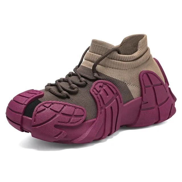 Fashion Retro Sneaker Flyknit Casual Shoes Platform Purple - Shop at LoveMi