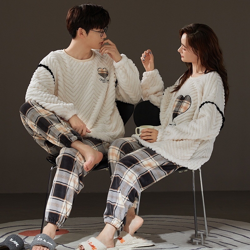 Couple Coral Fleece Thermal Pajamas Women's Long Sleeve Suit - Image 1