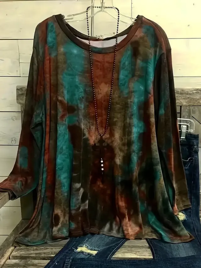 Casual Versatile Geometric Round Neck Long Sleeve Top Mixture Color Xl - Shop at LoveMi