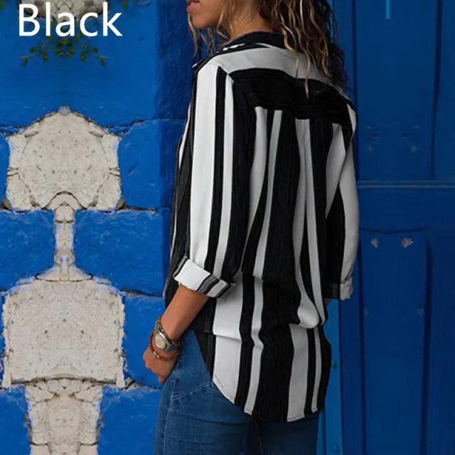 Contrast Color Striped Long Sleeve Multi color Shirt Women's Top Black - Shop at LoveMi