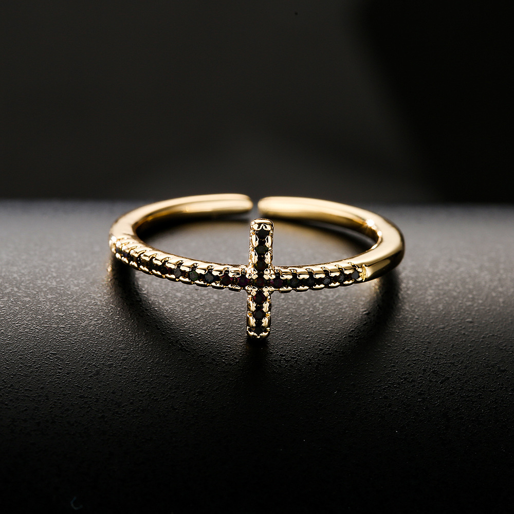 New Copper Plating 18K Gold Micro Inlaid Zircon Drop Oil Geometric Open Ring For Women