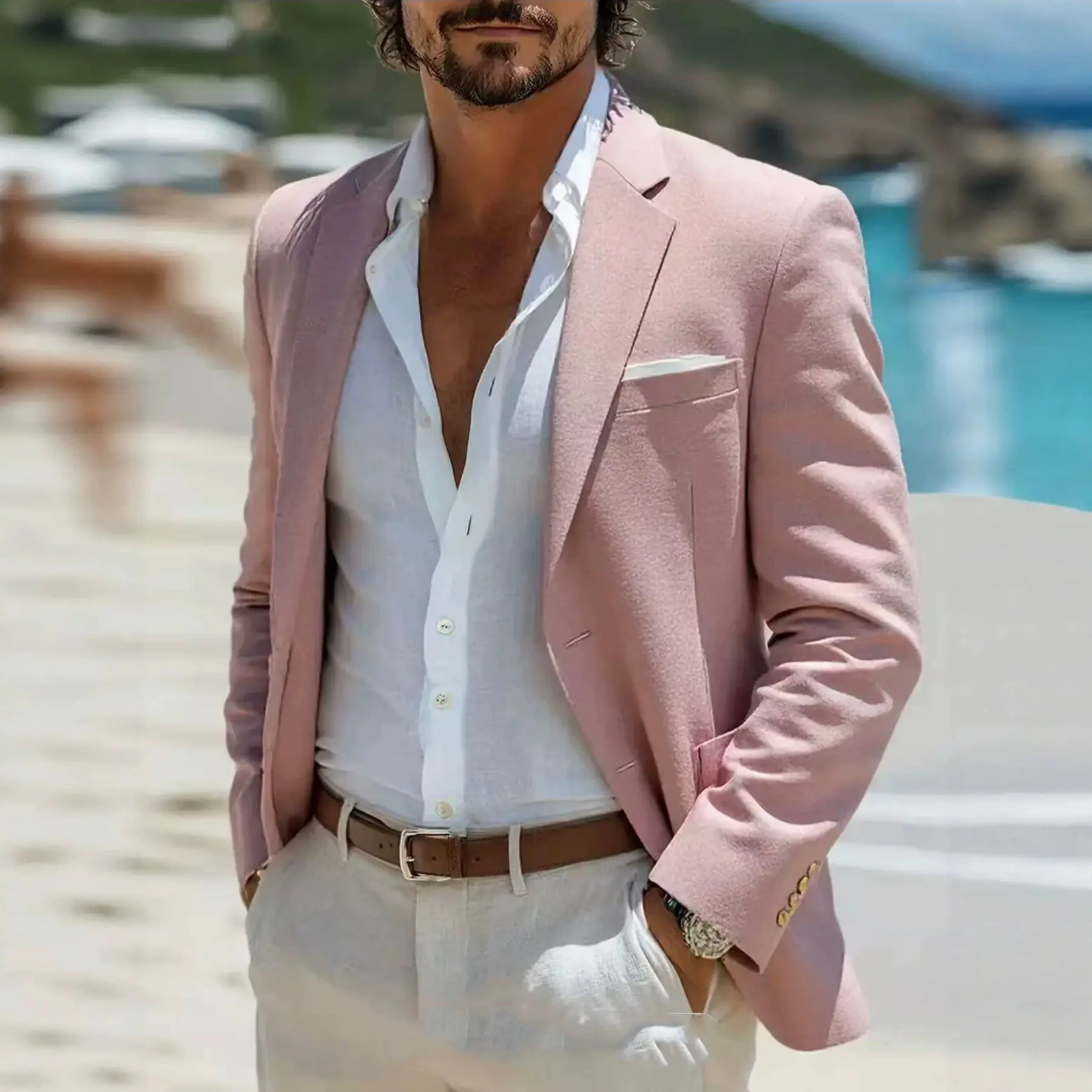 Mens Slim-fit Casual Suit Jacket, Fashionable Outerwear