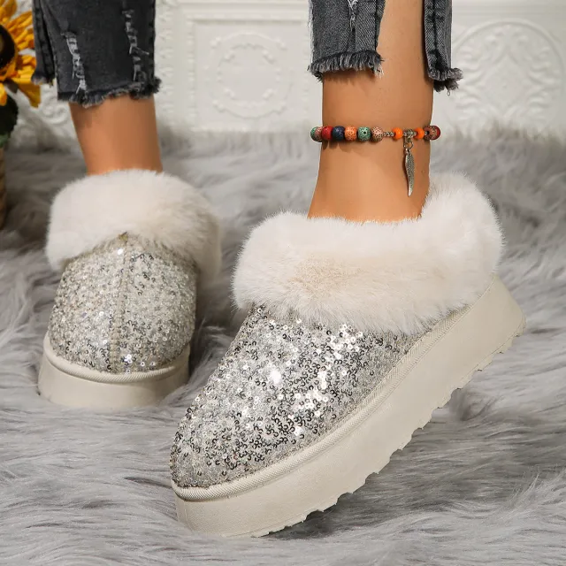 Plus Size Short Tube One Pedal Cotton Shoes Fleece lined Thickened White - Shop at LoveMi