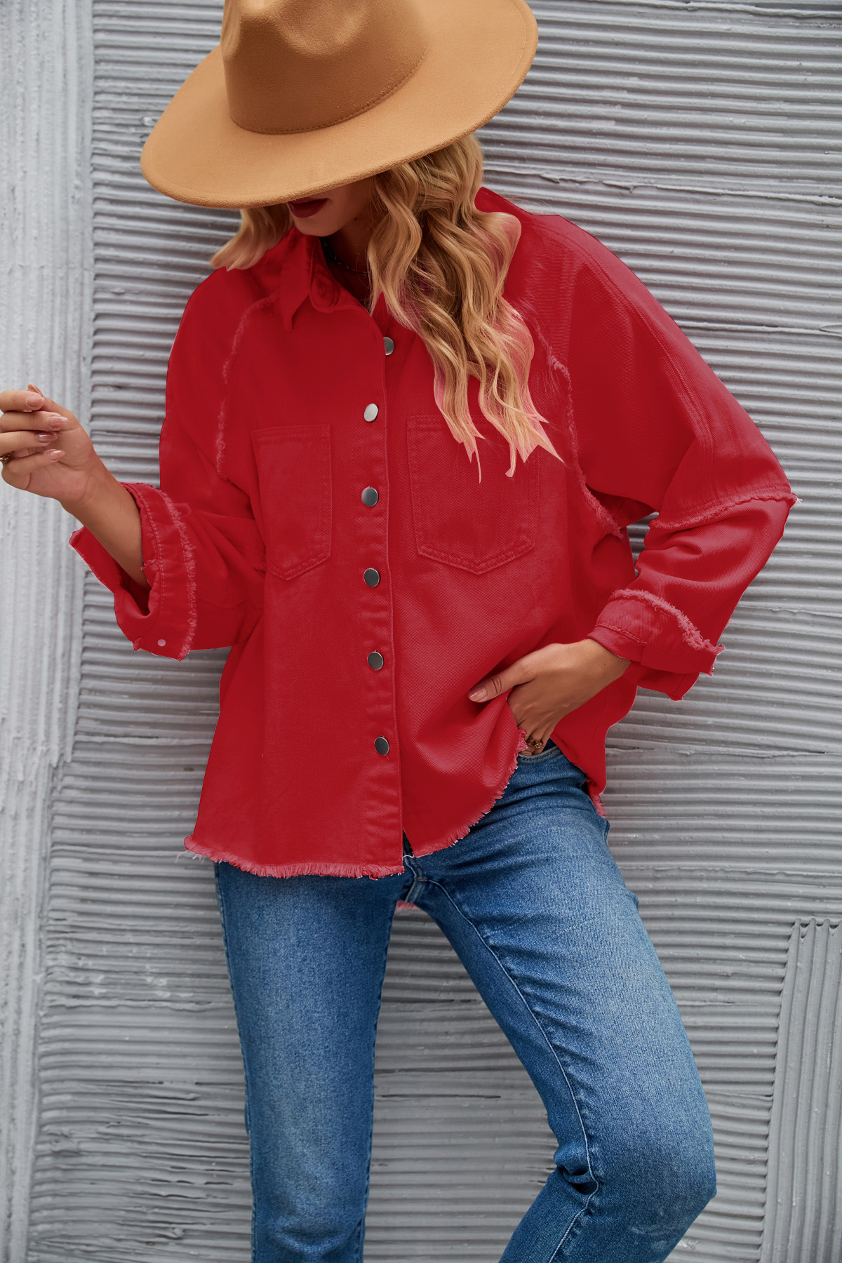 Women's Double-pocket Washed Long-sleeved Denim Coat - Image 27