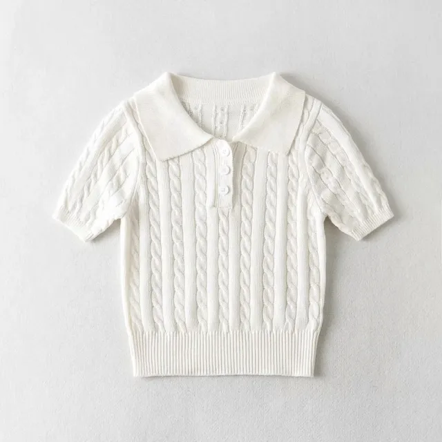 Women's Retro Three button Pullover Short sleeved Top White - Shop at LoveMi