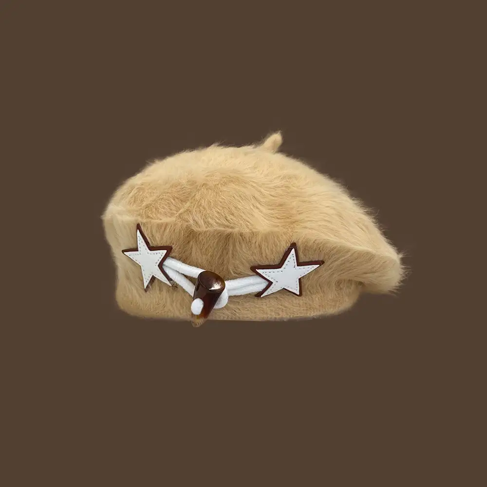 XINGX Horn Button Beret Women's Autumn And Winter White Plush