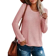 Loose Solid Colour Knitted Bottoming Shirt For Women - Pink - View 1