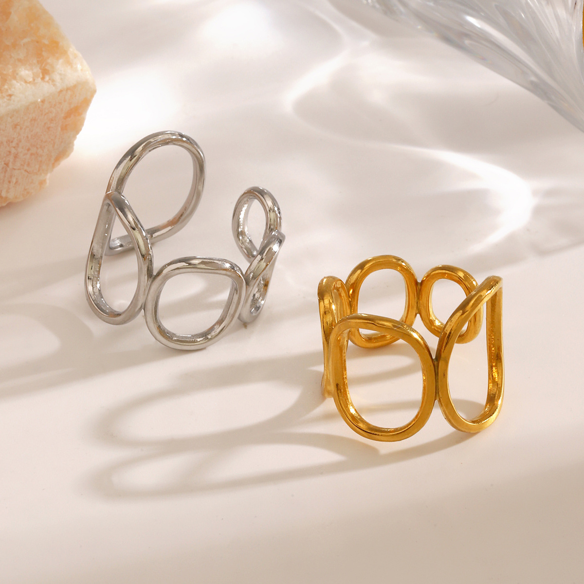 Stainless Steel Geometric Oval Ring Bold And Exaggerated Hollow Design For Women