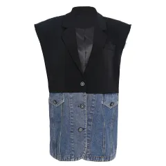 Women's Denim Patchwork Cotton Sleeveless Vest Coat - View 1