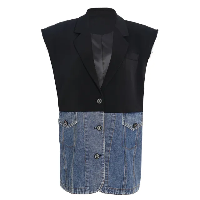Women's Denim Patchwork Cotton Sleeveless Vest Coat - Shop at LoveMi