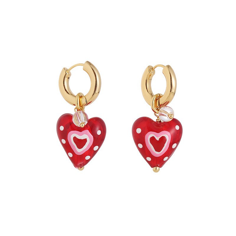 Women's Cute Color Dopamine Peach Heart Glaze Handmade Enamel Earrings