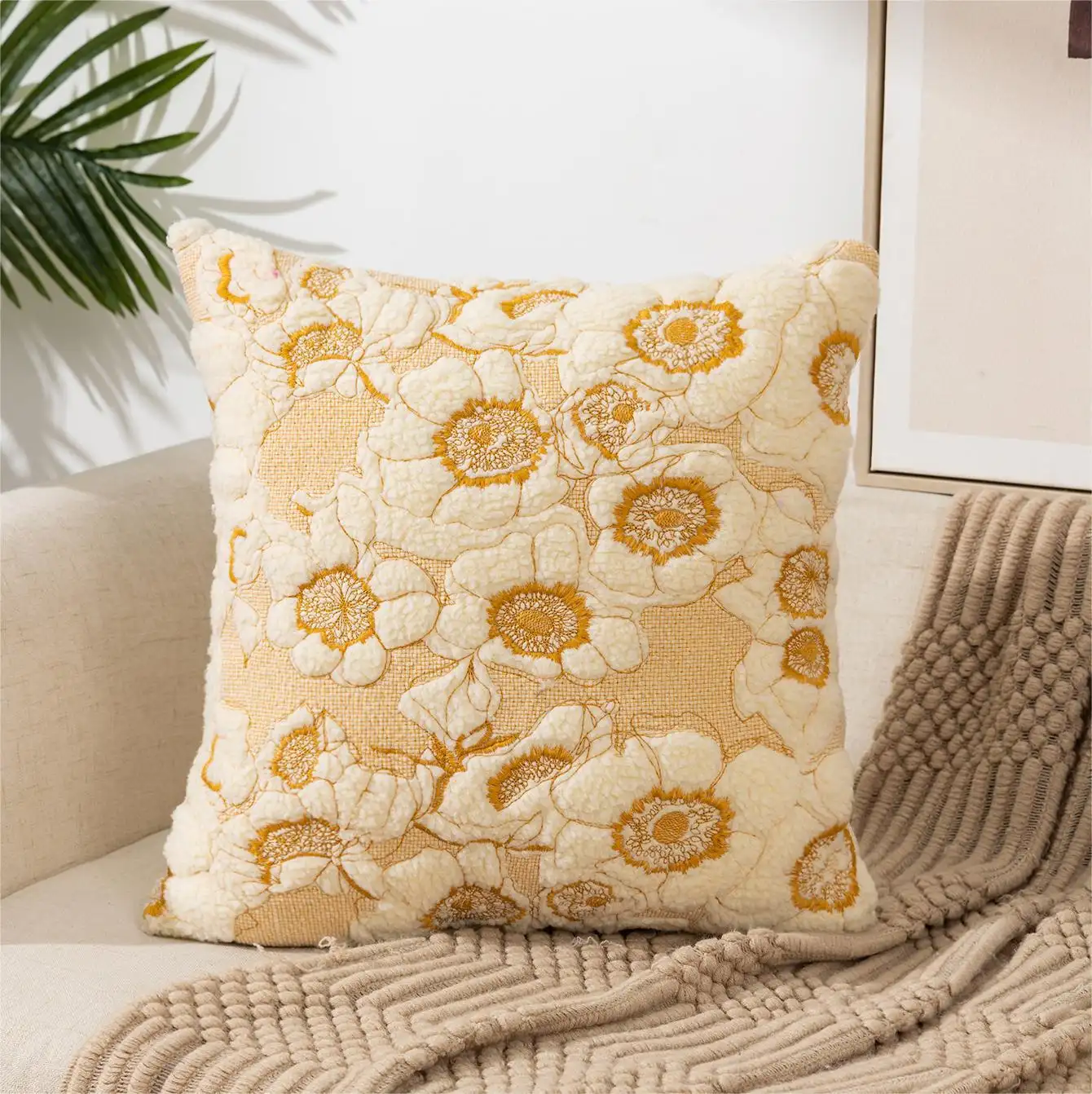 Pastoral Style Home Sofa Cushion Flower Embroidery Pillow Cover