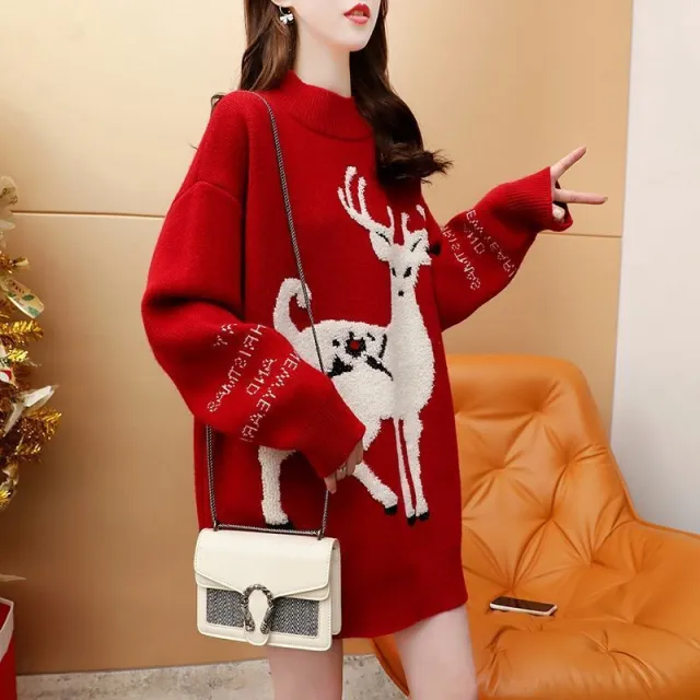 Korean Style Mid length Sweater Women's Loose All matching Red - Shop at LoveMi