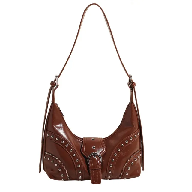 Special Interest Design New Retro Personality Riveting Motorcycle Bag Brown - Shop at LoveMi