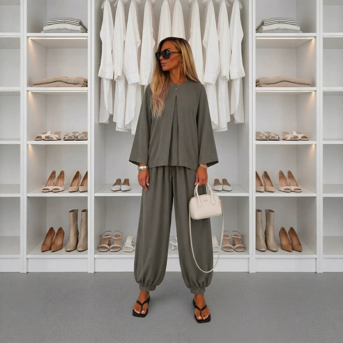 Womens Fashionable Ankle-Tie Harem Pants Two-Piece Set — foto 2