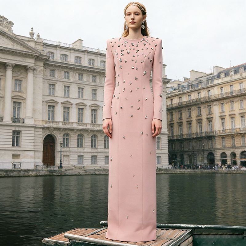 Elegant Sophisticated Long-sleeve Maxi Dress