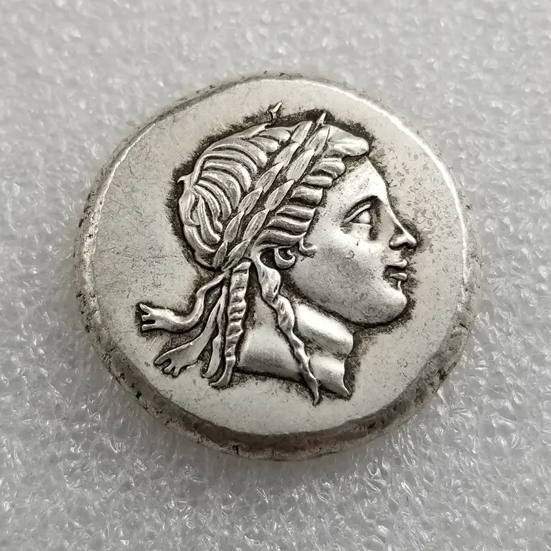 Antique Crafts Greek Portrait Coin Cooperized Silver Distressed Dollar