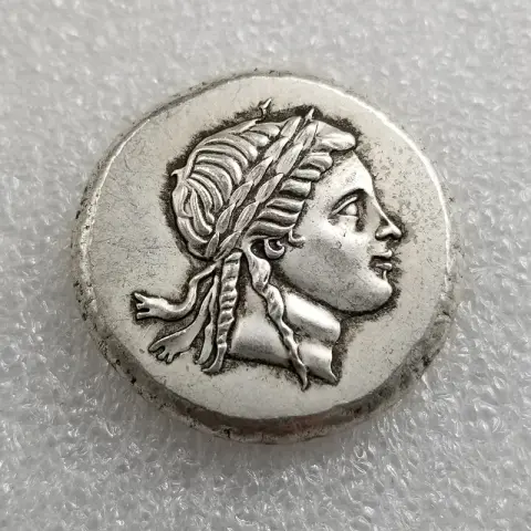 Antique Crafts Greek Portrait Coin Cooperized Silver Distressed Dollar