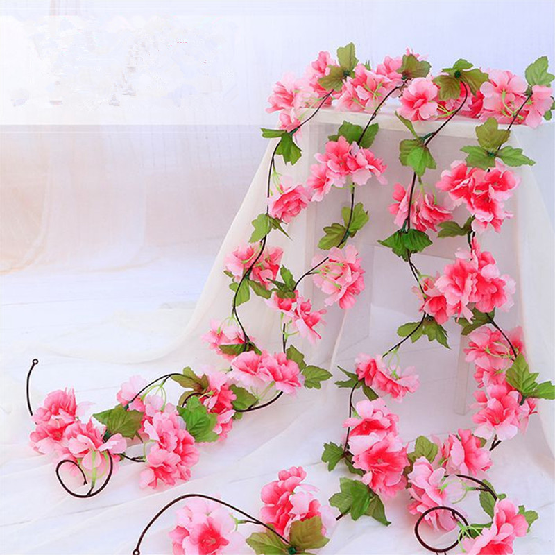 Artificial Cherry Blossom Vines For Home And Wedding Decor Backdrop Screens Wicker Chair Embellishments Faux Flower Vines Door And Wall Decorationswholesale — 1