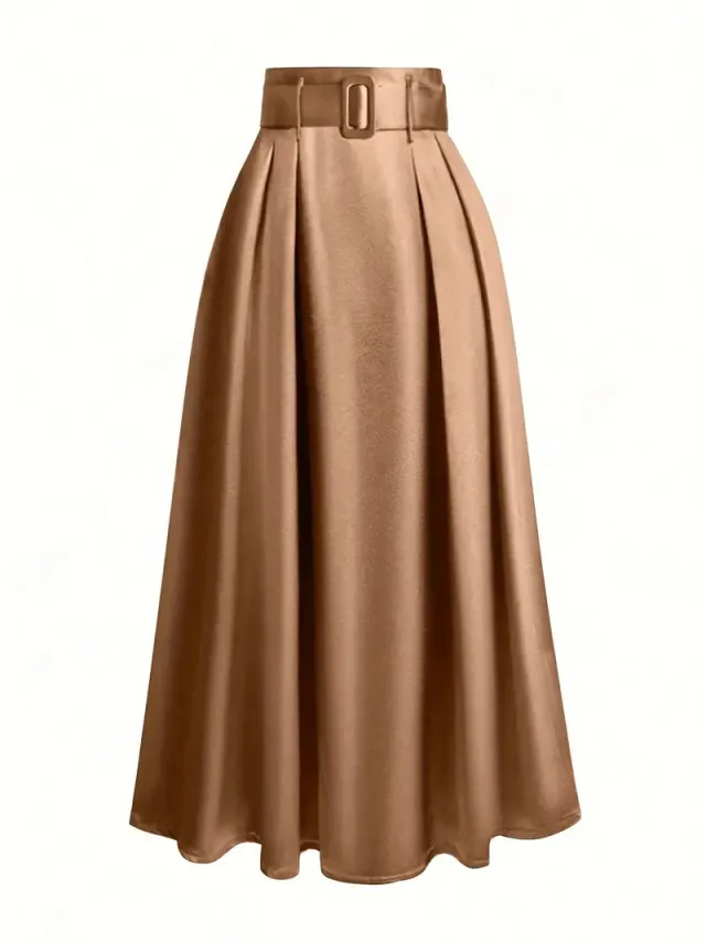 Women's High Waist Pure Color Skirt Dark Khaki Cloth Color - Shop at LoveMi