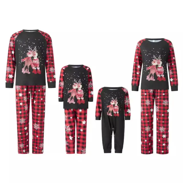 Family Checkered Antlers Christmas Long Sleeve Pajama Set - Shop at LoveMi