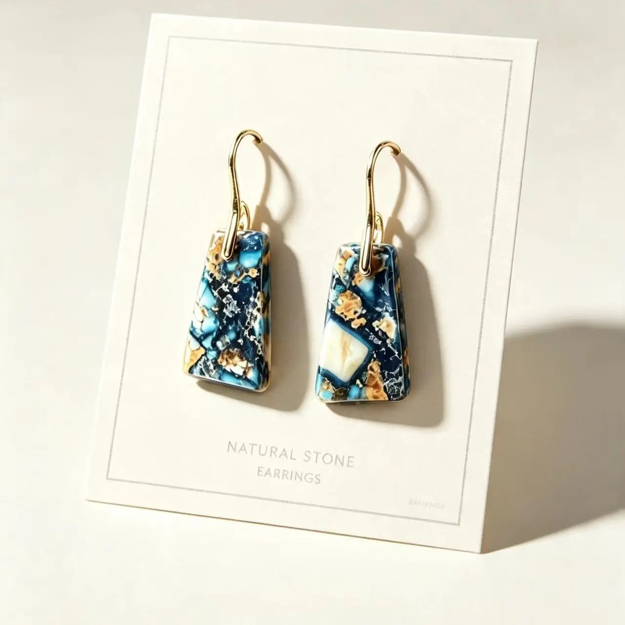 Retro Natural Stone Golden Trapezoid Pendant Earrings