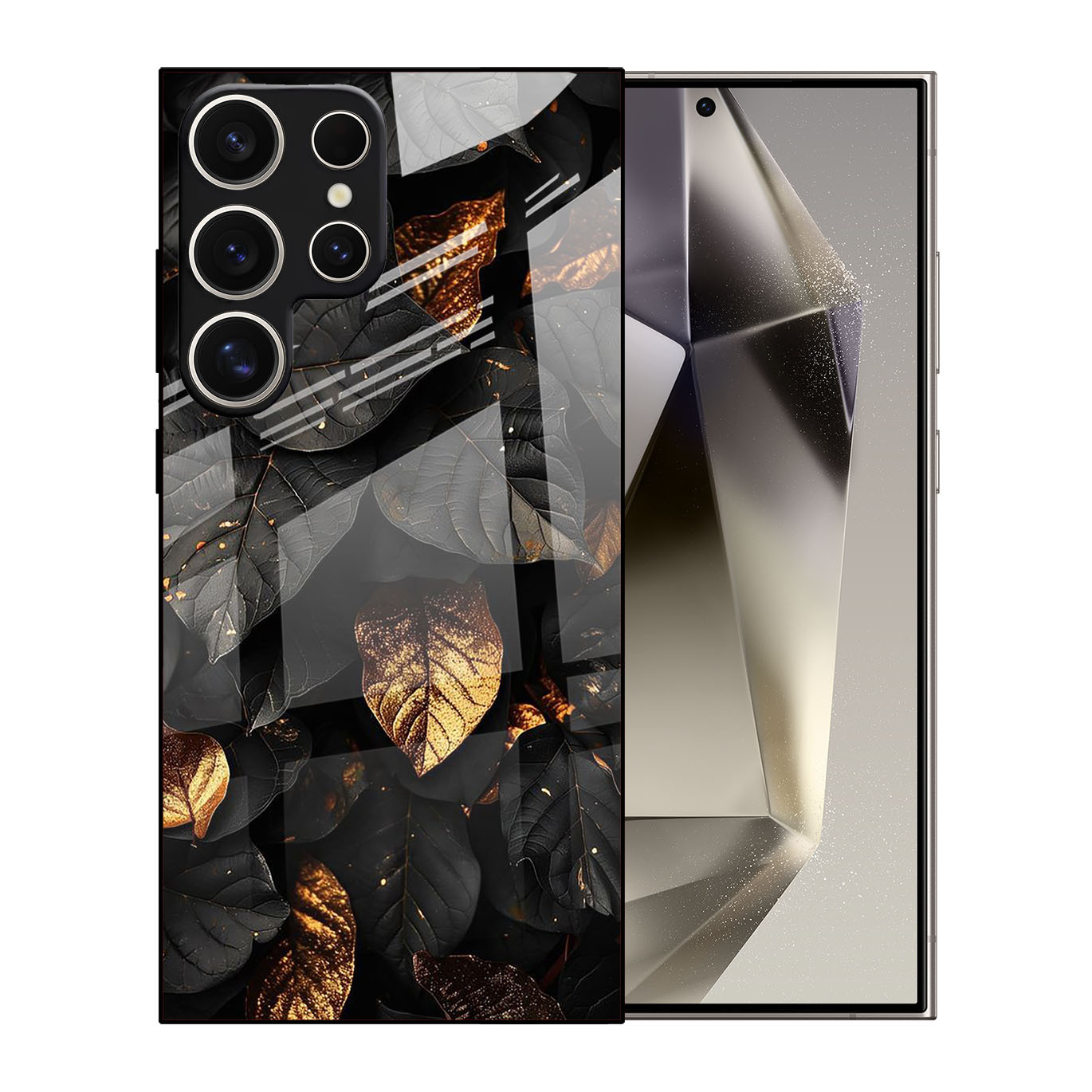 Glass Phone Case Golden Leaf Protective Cover