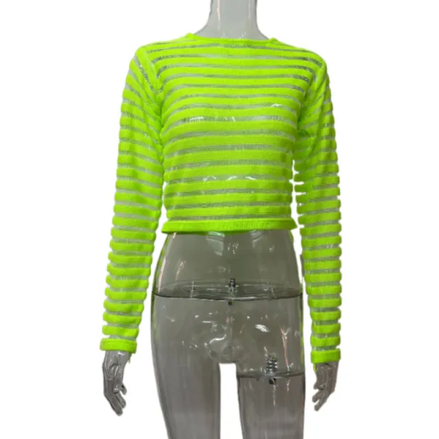 See through Women's Round Neck Knitted Short Top Green - Shop at LoveMi