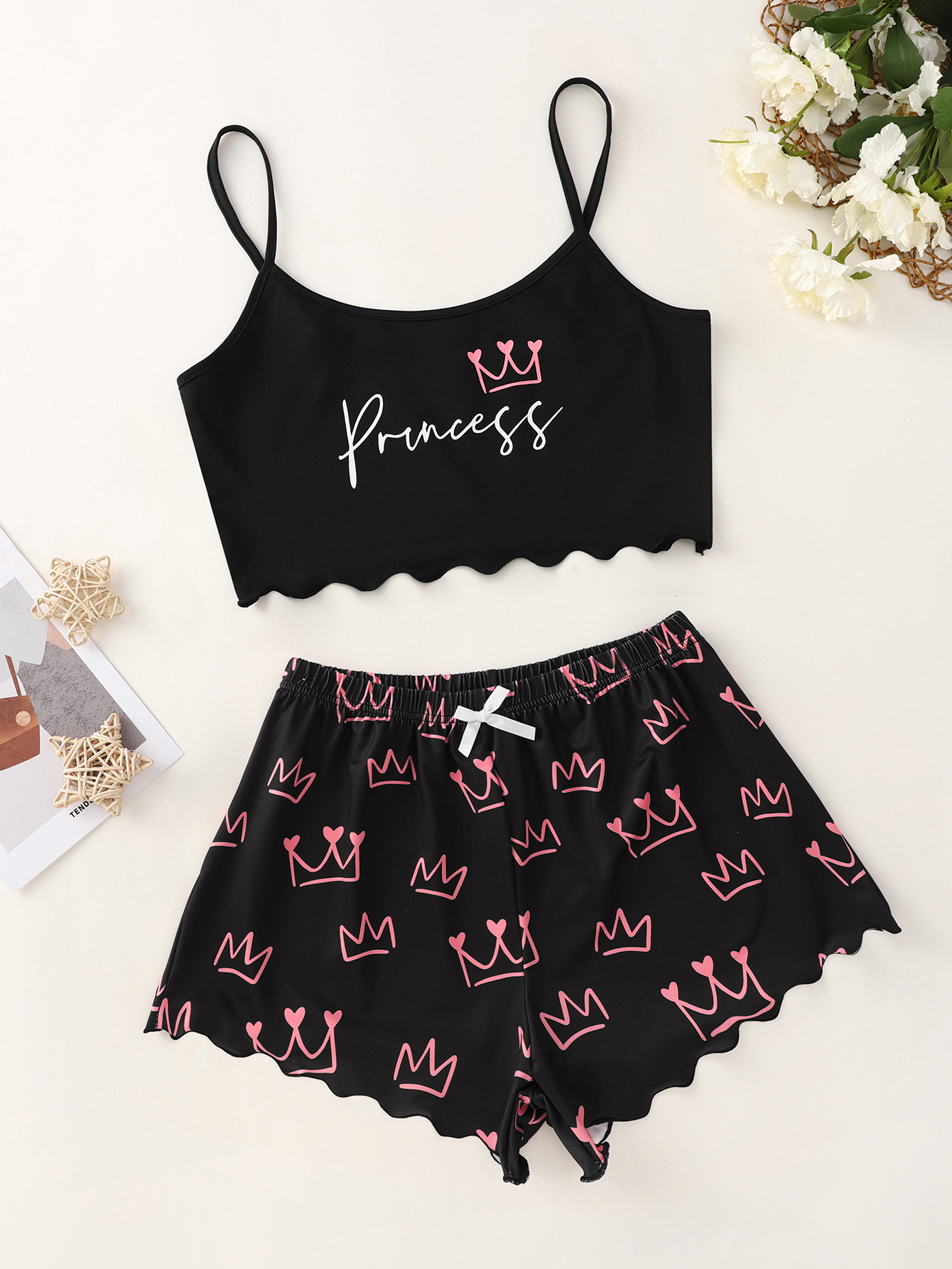 Letter Princess Printing Homewear With Braces Suit