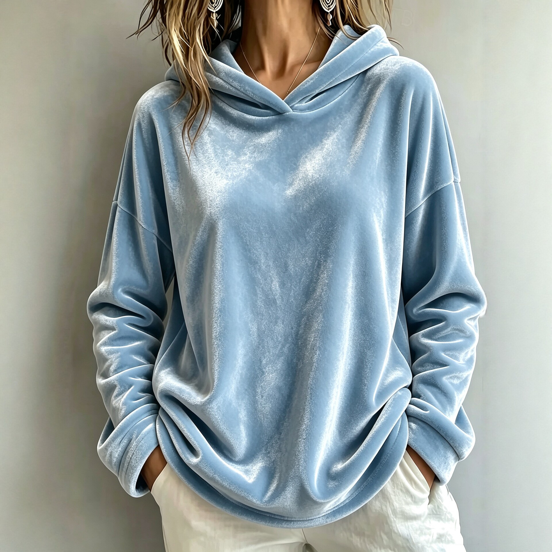 Velvet Solid-color Hooded Casual Sweatshirt