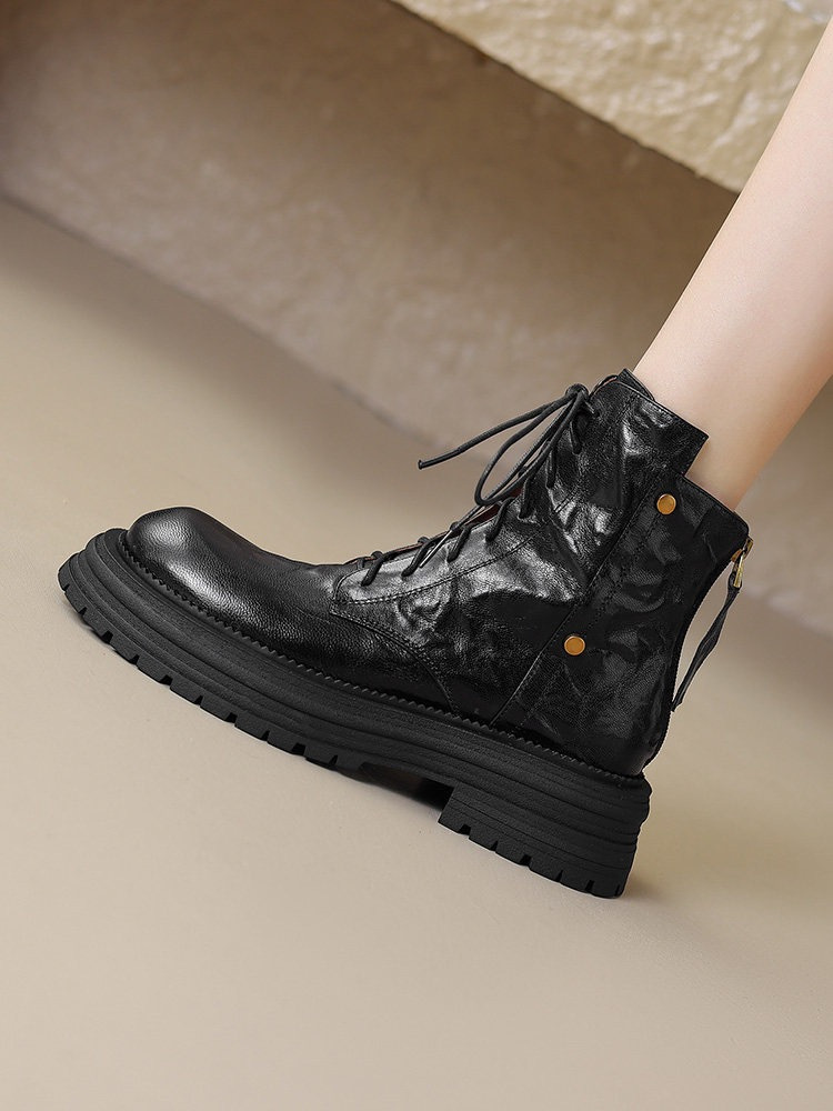 Womens Sheepskin Chunky-Soled Lace-Up Ankle Boots