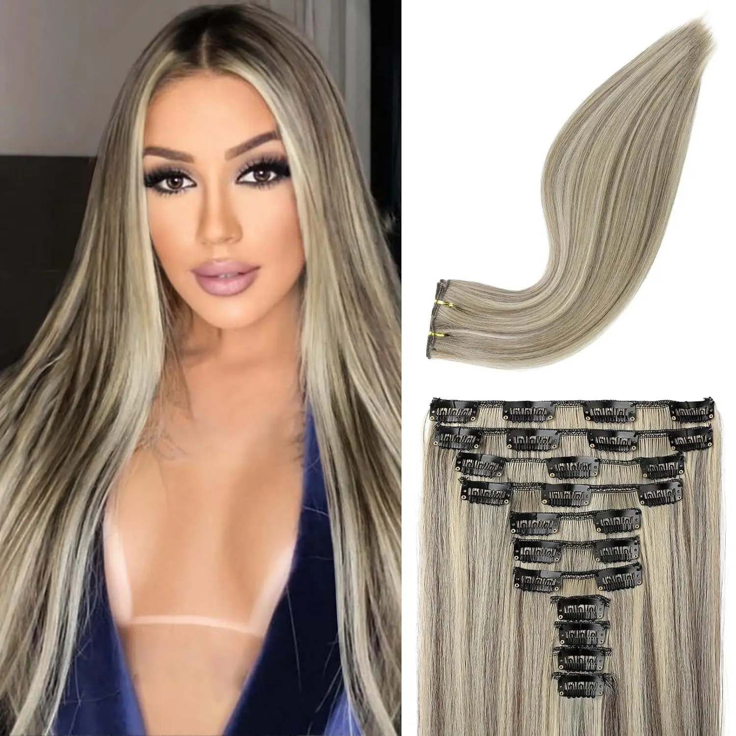 11-piece 24-inch Long Straight Hair Extension Black