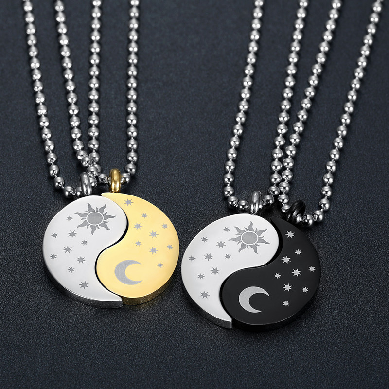 European And American New Hip Hop Cool Ornament Sun And Moon Gossip Couple Stitching Pendant Necklace