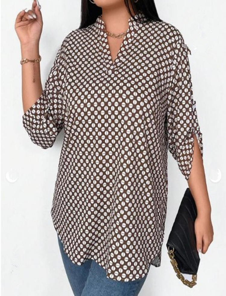 Women's Shirt V-neck Long Sleeve Temperament Printed Slimming Top