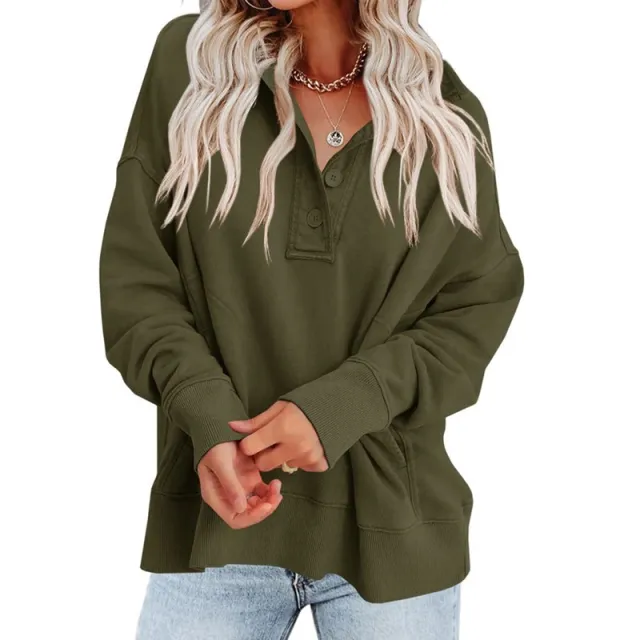 Women's Fashion Casual Loose Pullover Sweatershirt Coat Top Army Green - Shop at LoveMi