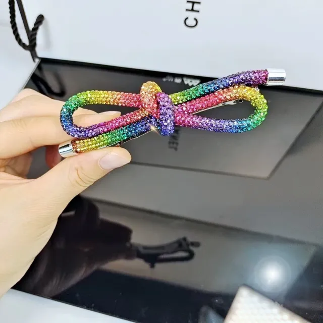 Rhinestone Bow Spring Clip Advanced Sense Deep Colorful Crystals - Shop at LoveMi