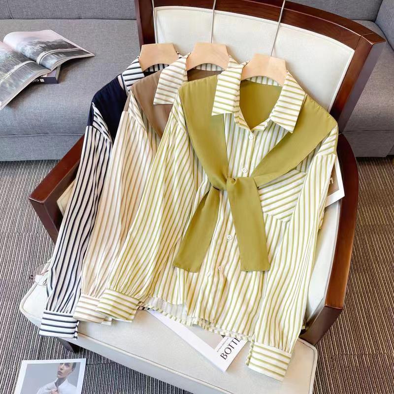 Retro Loose And Stylish Long Sleeves Striped Shirt For Women - Image 4
