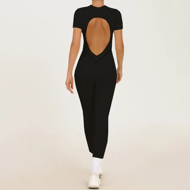 New Three dimensional Split Line Tight Sports Short Sleeve Rompers Black - Shop at LoveMi