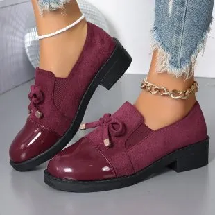 Women's Bowknot Chunky Heel One Pedal Loafer Wine - Shop at LoveMi